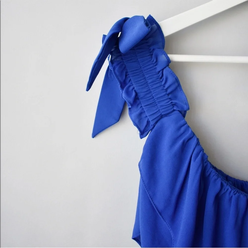 NWT MISA Los Angeles Isidora Dress Sz L Tiered Ruffle Off Shoulder Midi Romantic - Picture 7 of 12